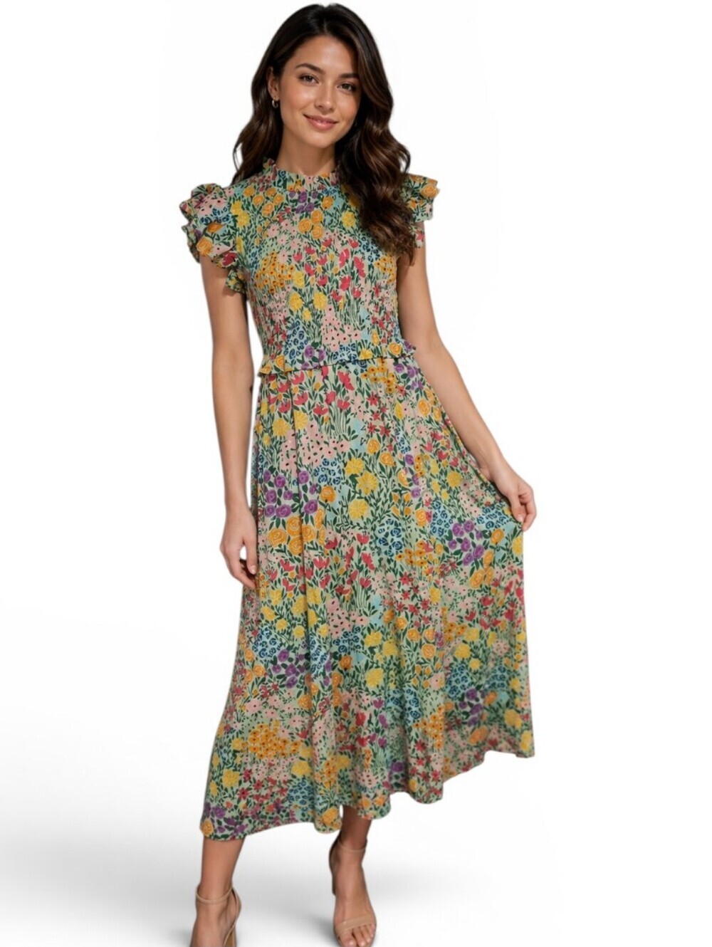 NWT Olivia James The Label Floral Smocked Midi/Maxi Dress Dress. Size Small